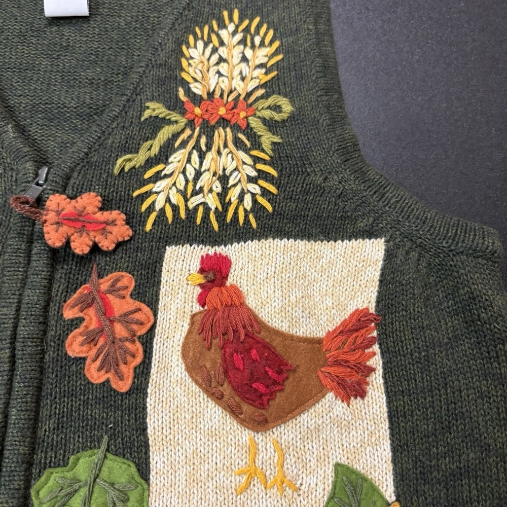 Vintage Tiara International Harvest Sweater Vest Zip Embroidered Cottagecore L - Picture 5 of 12